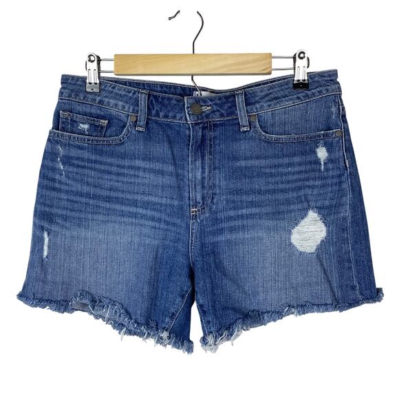 Paige Emilia Cut Off Denim Shorts Distressed Size 30 High Rise Stretchy Festival - Picture 1 of 7